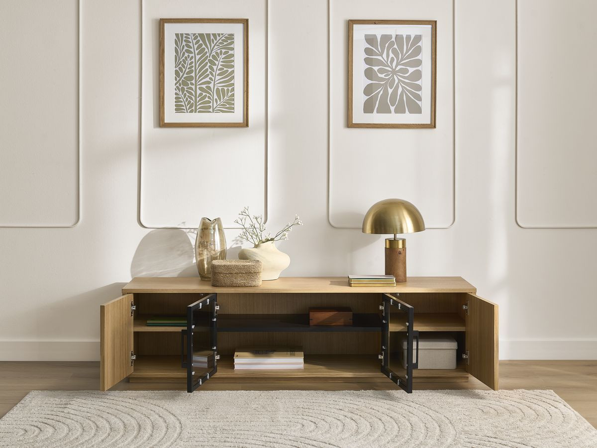 THEMYS set met 160 cm TV-meubel + 100 cm salontafel in massief eiken fineer