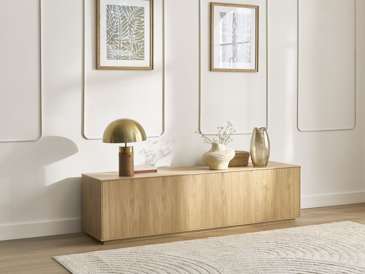THEMYS set met 160 cm TV-meubel + 100 cm salontafel in massief eiken fineer