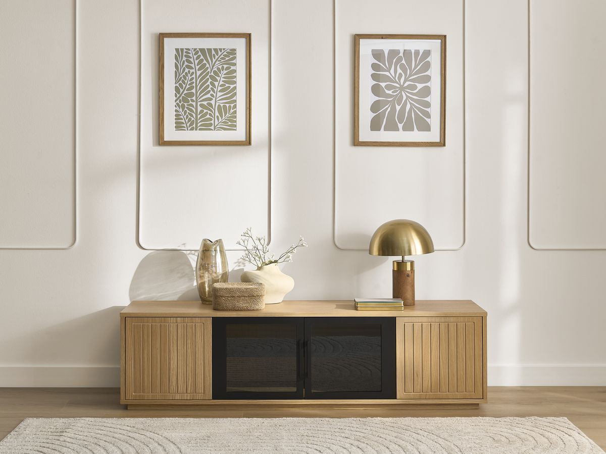 THEMYS set met 160 cm TV-meubel + 100 cm salontafel in massief eiken fineer