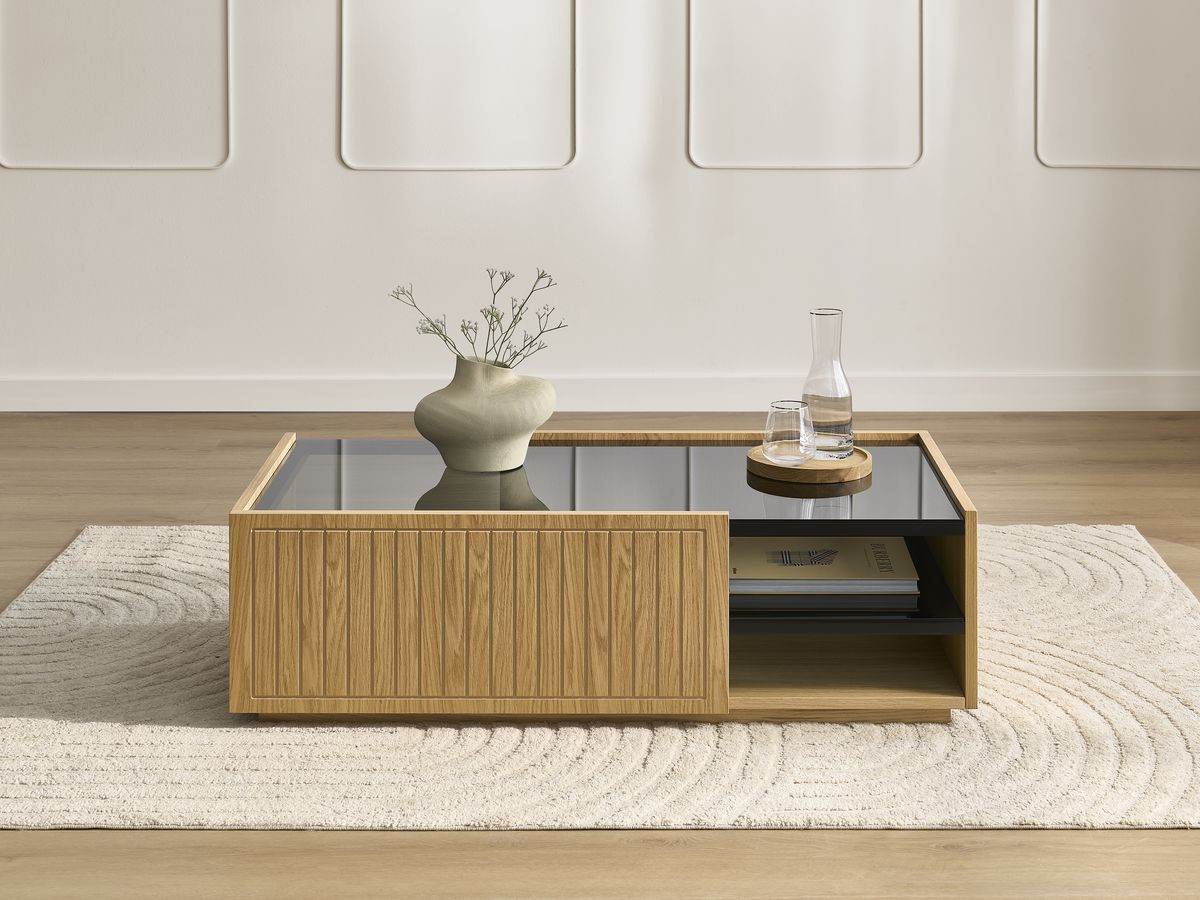 THEMYS set met 160 cm TV-meubel + 100 cm salontafel in massief eiken fineer