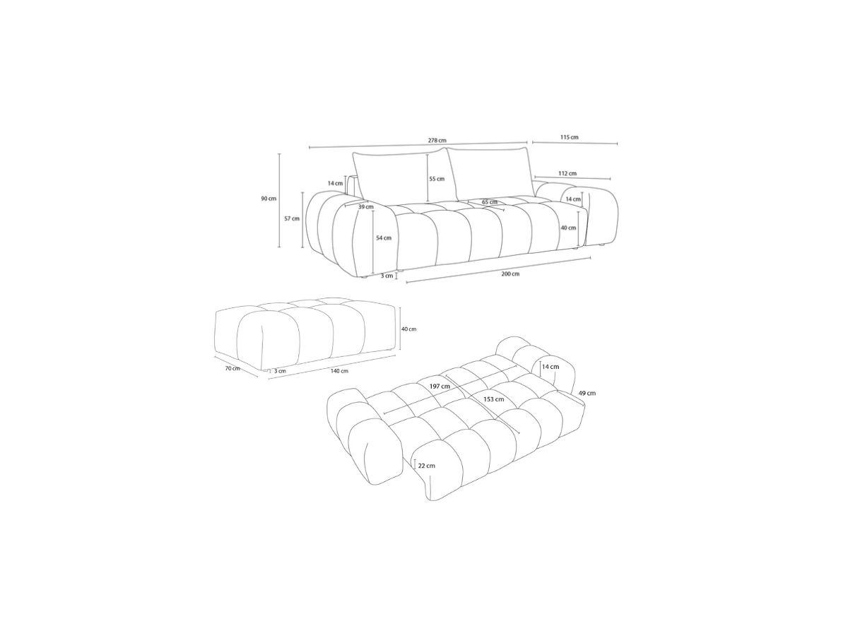 Canapé d'angle fixe EVEREST tissu chiné - Orange - Angle droit - 10 coussins