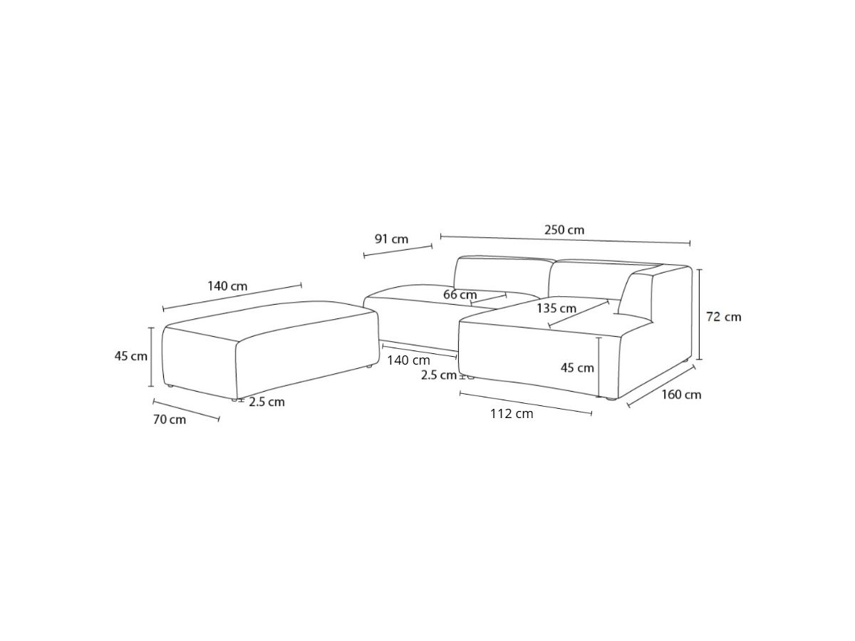 Canapé d'angle fixe modulable MEGEVE tissu bouclette avec pouf