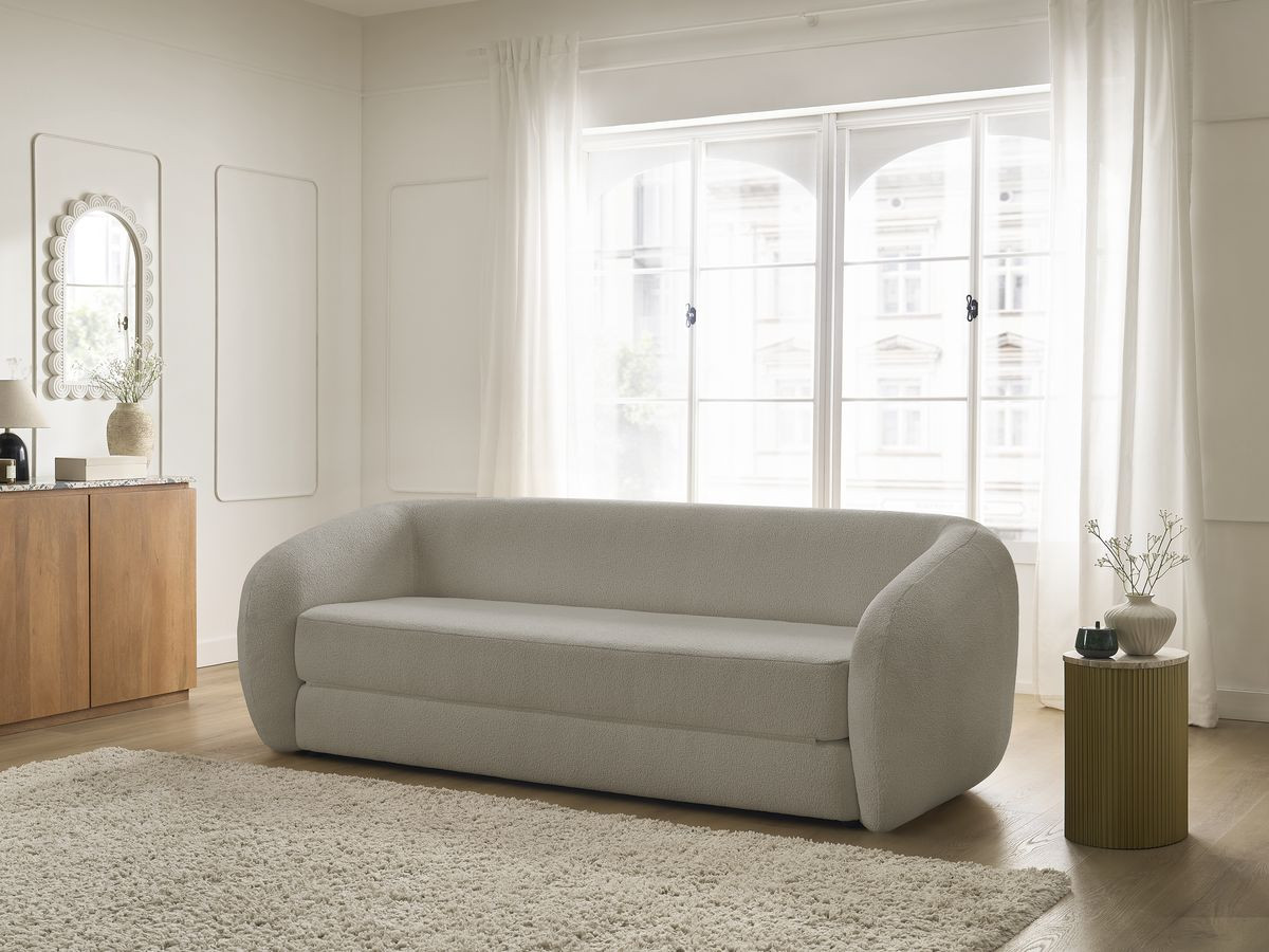 Canapé droit convertible déplimousse NEYO tissu bouclette