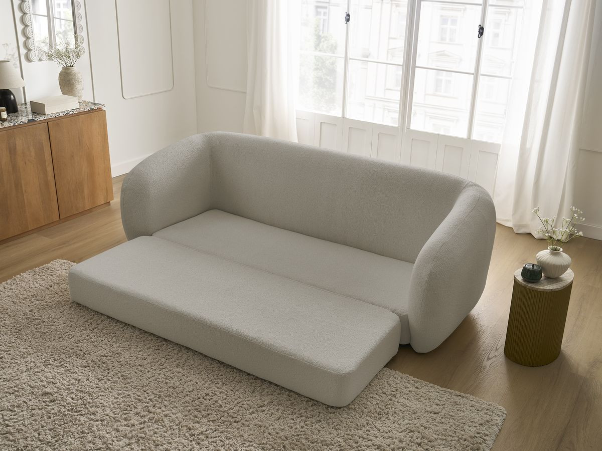 Canapé droit convertible déplimousse NEYO tissu bouclette