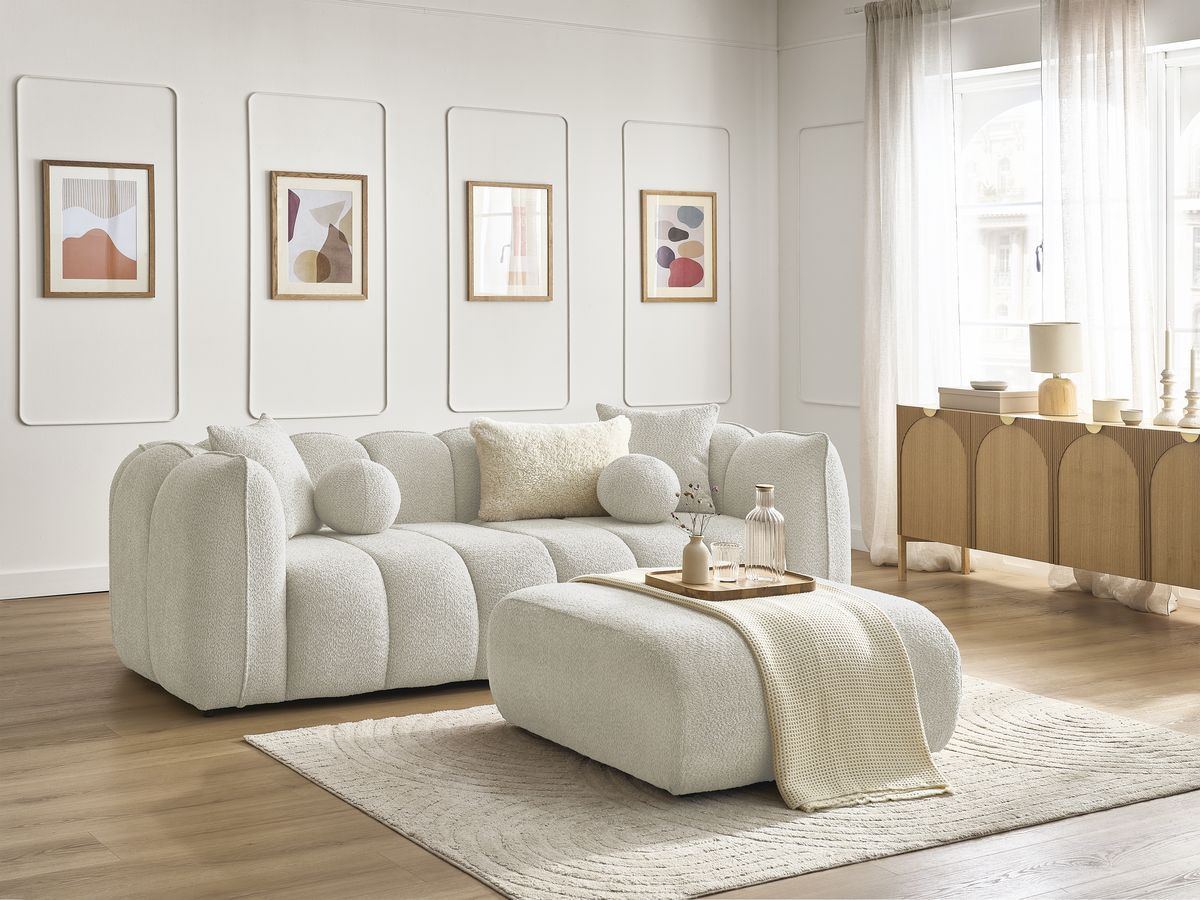 Canapé droit 3 places DENVER avec pouf beige
