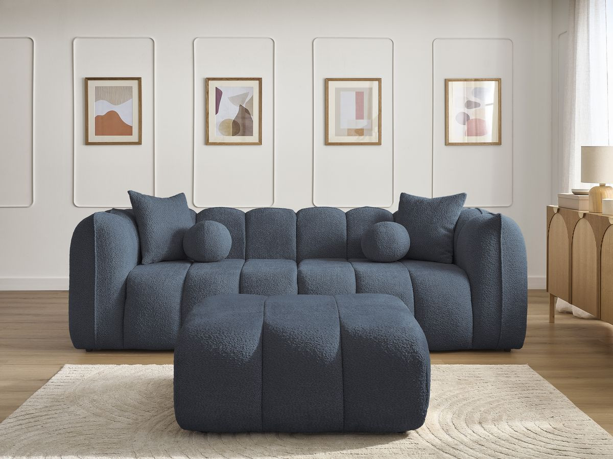 Canapé droit 3 places DENVER avec pouf bleu foncé — vue 5
