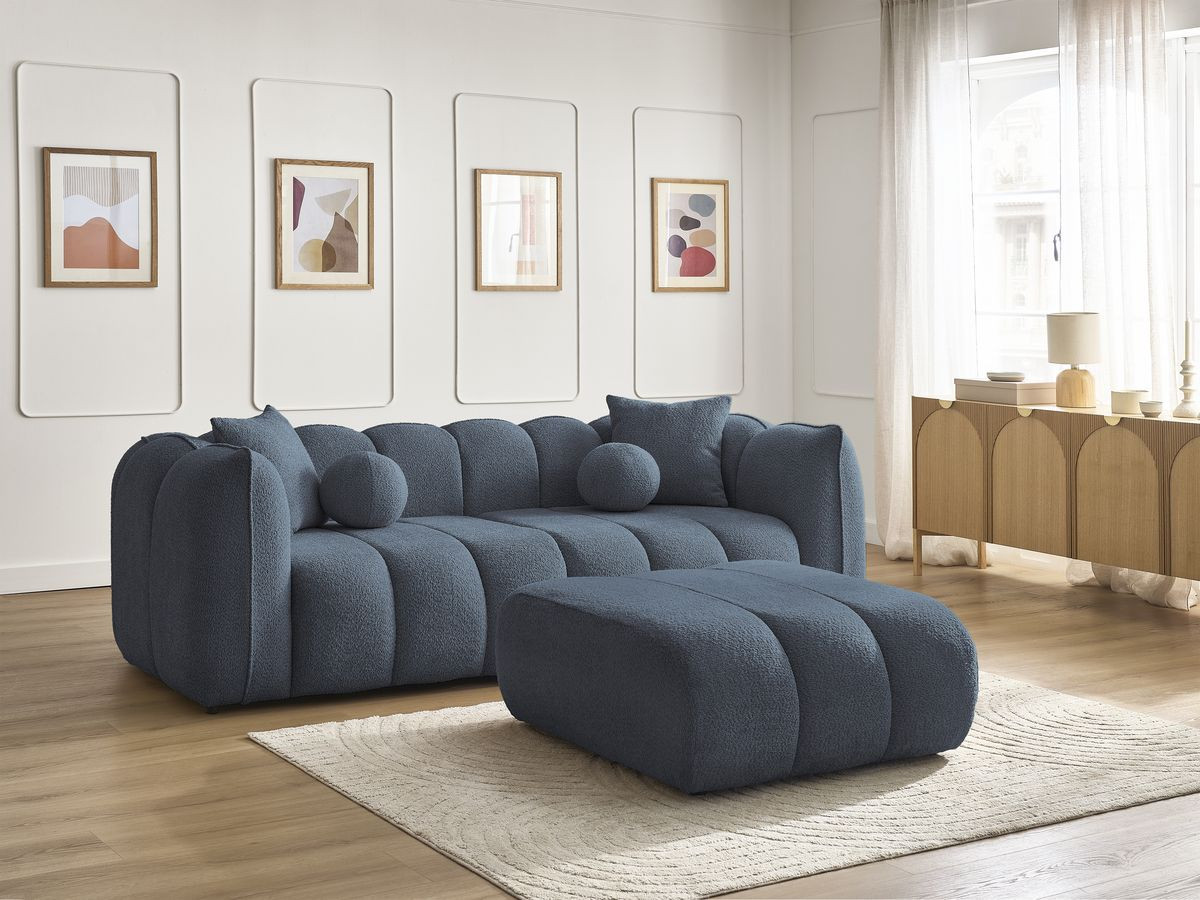Canapé droit 3 places DENVER avec pouf bleu foncé — vue 6