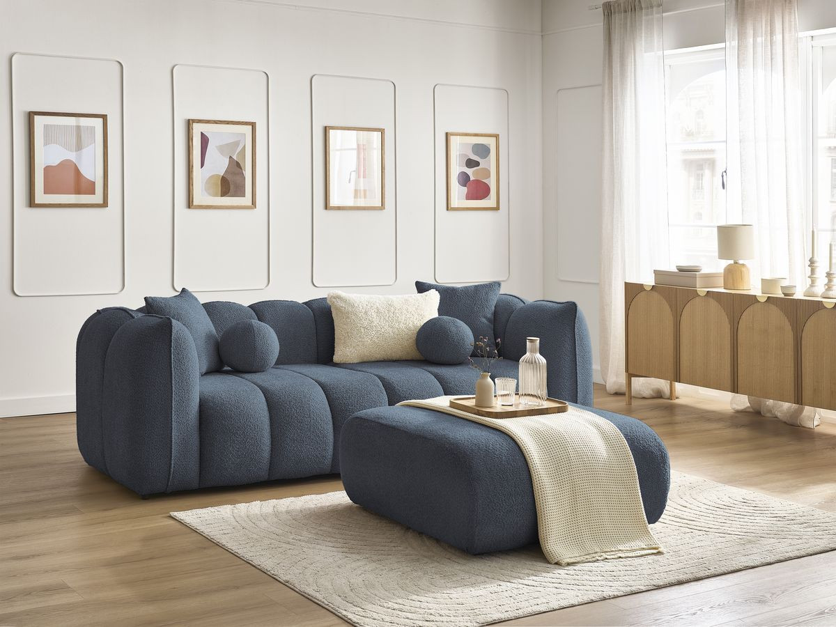 Canapé droit 3 places DENVER avec pouf bleu foncé