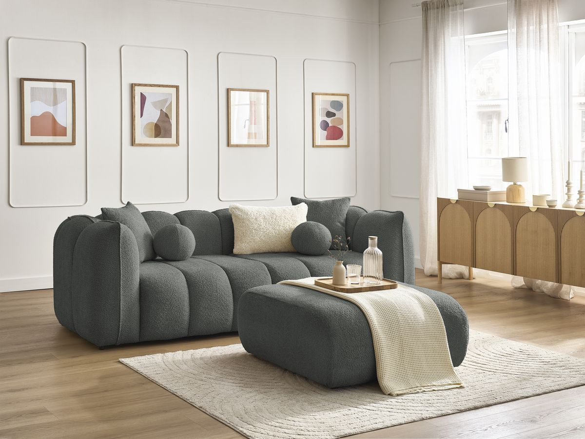 Canapé droit 3 places DENVER avec pouf gris foncé