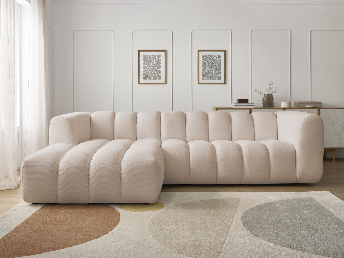 Canapé d'angle fixe TALIA tissu chiné beige angle gauche BOBOCHIC 3 places - Vue supplémentaire 3