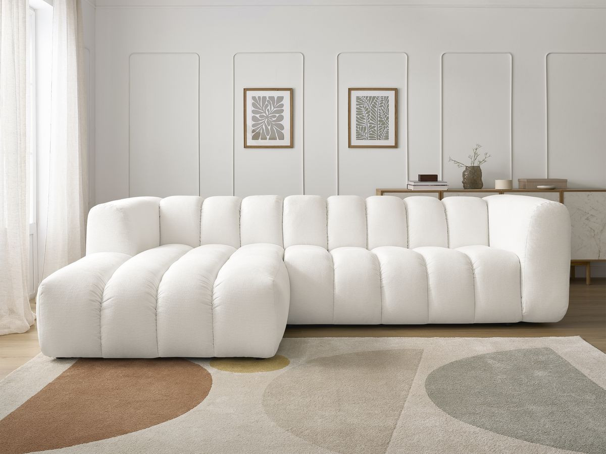 Canapé d'angle fixe TALIA tissu chiné blanc angle gauche BOBOCHIC 3 places - Vue supplémentaire 3