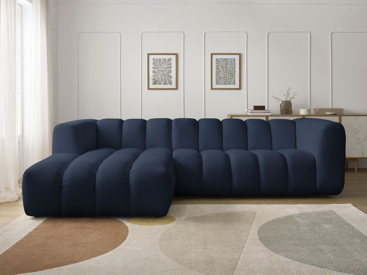 Canapé d'angle fixe TALIA tissu chiné bleu foncé angle gauche BOBOCHIC 3 places - Vue supplémentaire 3