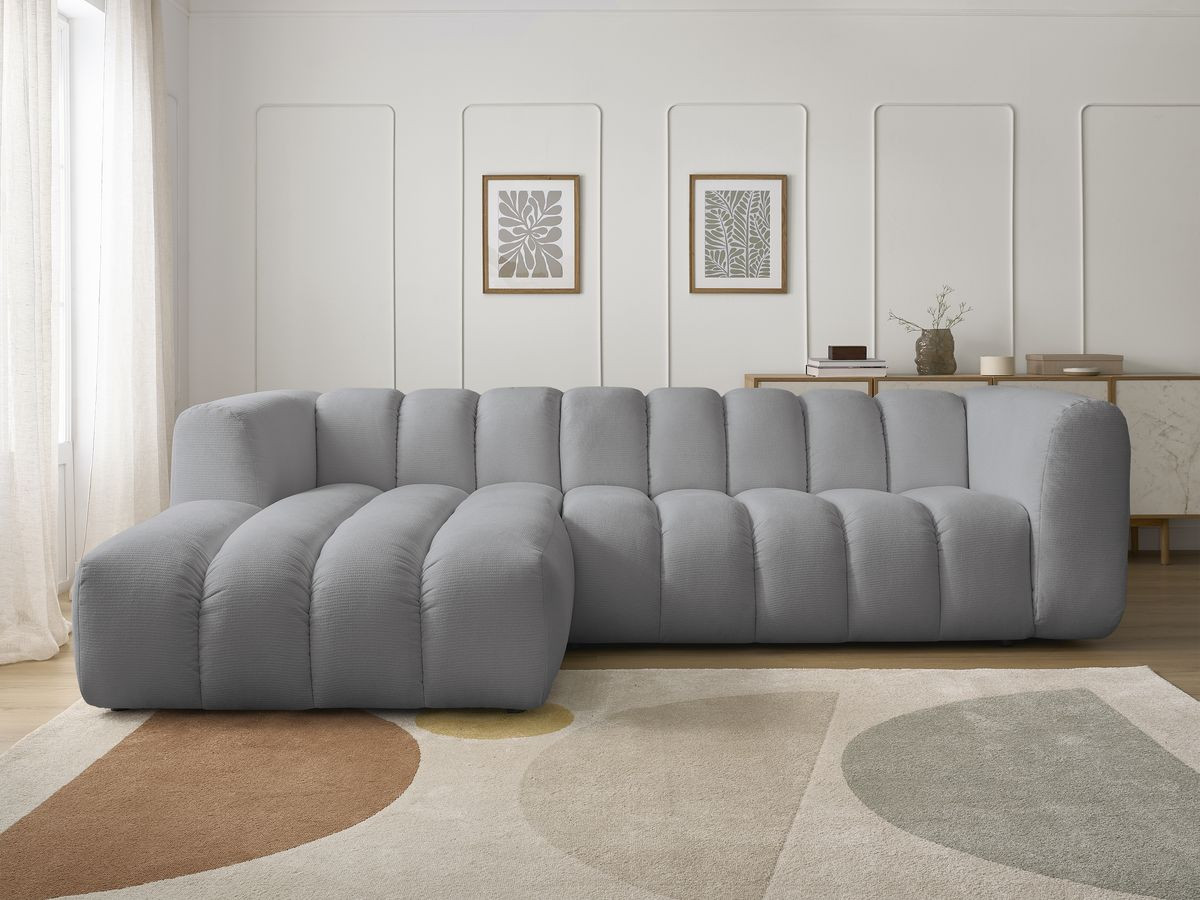 Canapé d'angle fixe TALIA tissu chiné gris clair angle gauche BOBOCHIC 3 places - Vue supplémentaire 3