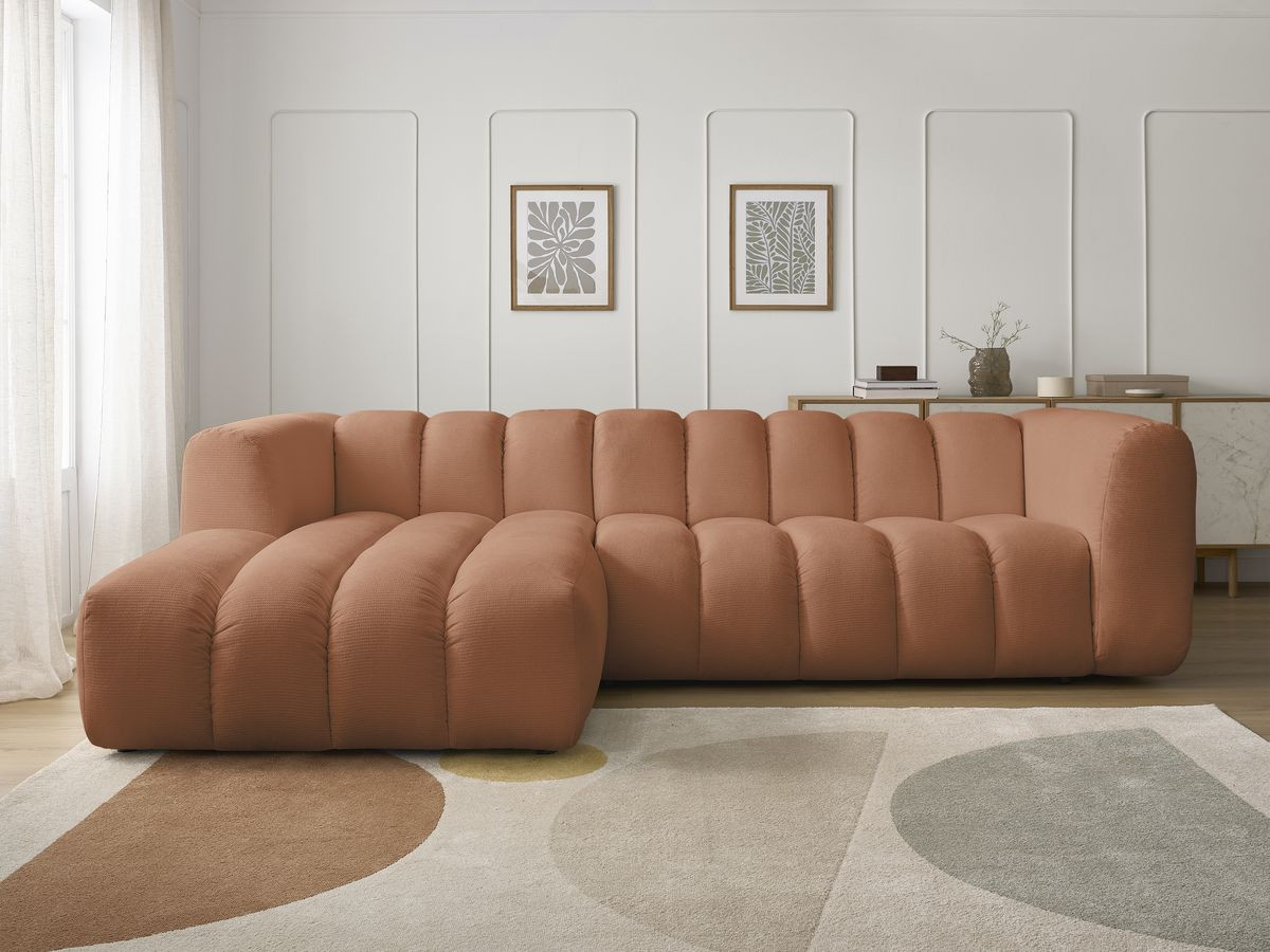 Canapé d'angle fixe TALIA tissu chiné orange angle gauche BOBOCHIC 3 places - Vue supplémentaire 3