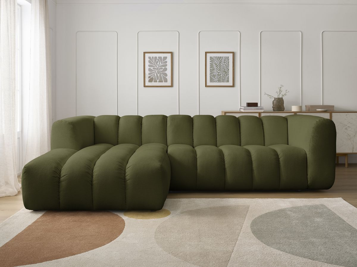 Canapé d'angle fixe TALIA tissu chiné vert angle gauche BOBOCHIC 3 places - Vue supplémentaire 3