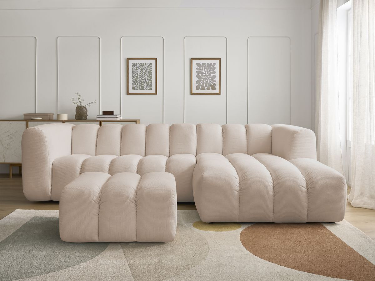 Canapé d'angle TALIA chiné avec pouf beige — vue 5
