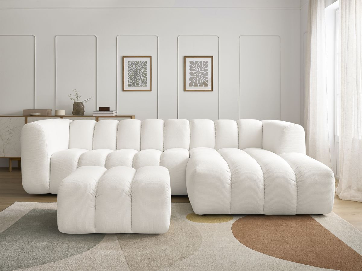 Canapé d'angle TALIA chiné avec pouf blanc — vue 5