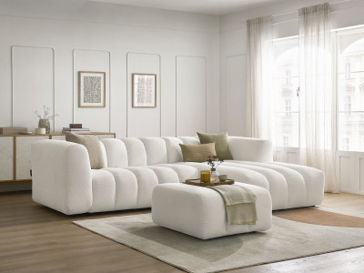 Canapé d'angle fixe TALIA tissu chiné avec pouf