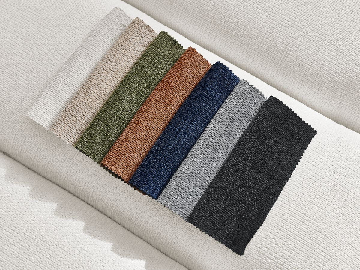 Canapé d'angle fixe EVEREST tissu chiné - Orange - Angle droit - 10 coussins