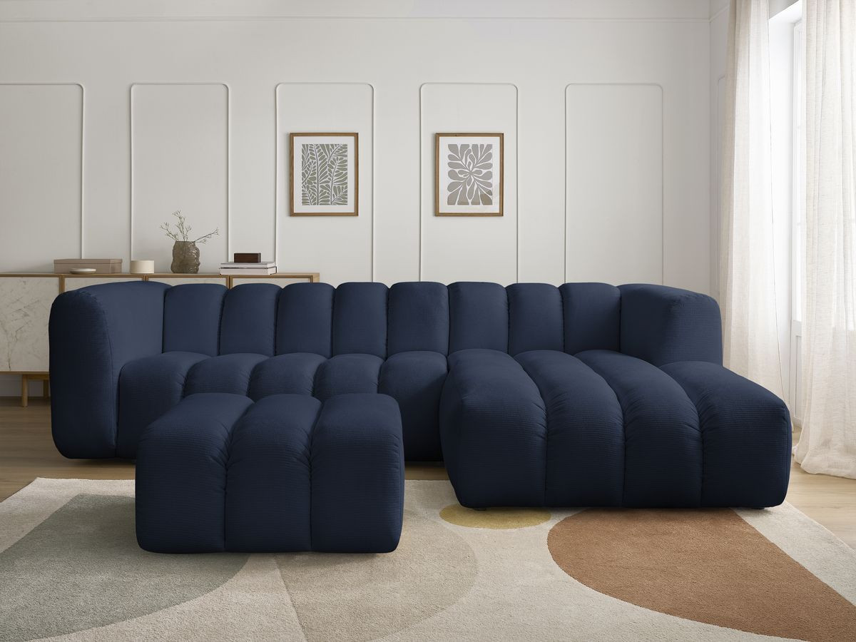 Canapé d'angle TALIA chiné avec pouf bleu foncé — vue 5