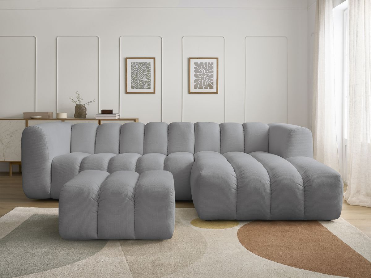 Canapé d'angle TALIA chiné avec pouf gris clair — vue 5
