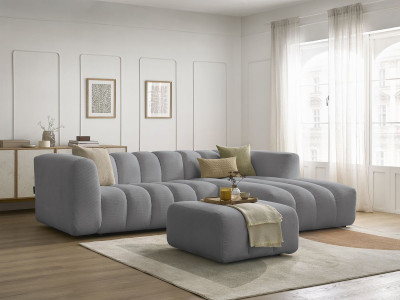 Canapé d'angle fixe TALIA tissu chiné avec pouf