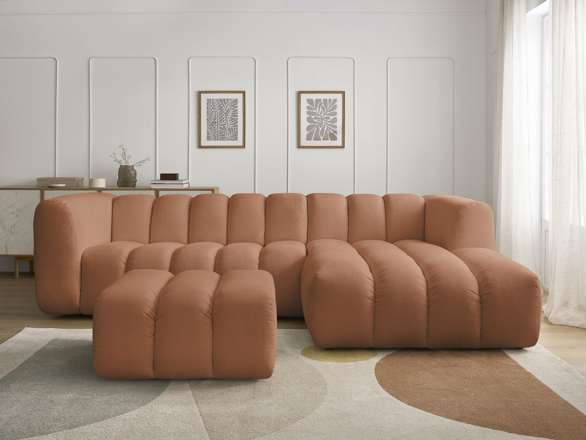 Canapé d'angle TALIA chiné avec pouf orange — vue 5