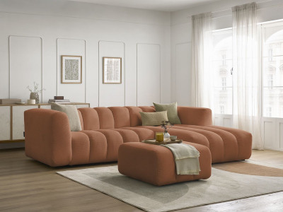 Canapé d'angle fixe TALIA tissu chiné avec pouf