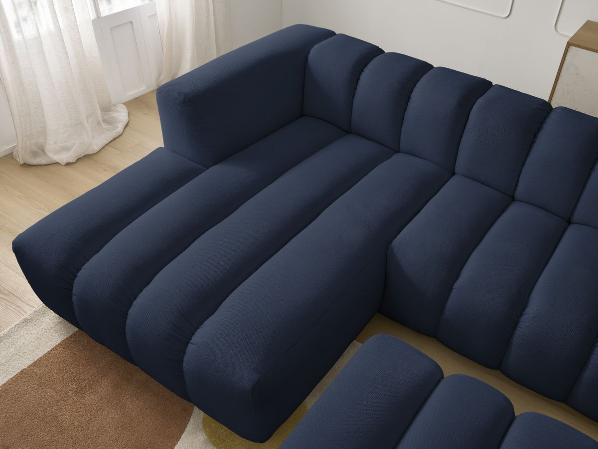 Canapé d'angle fixe TALIA tissu chiné avec pouf