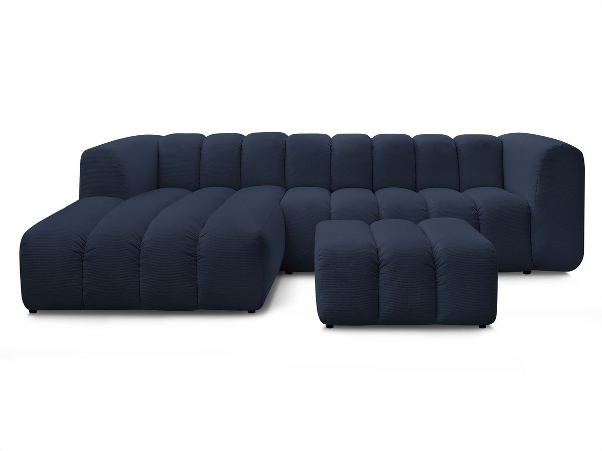 Canapé d'angle fixe TALIA tissu chiné avec pouf