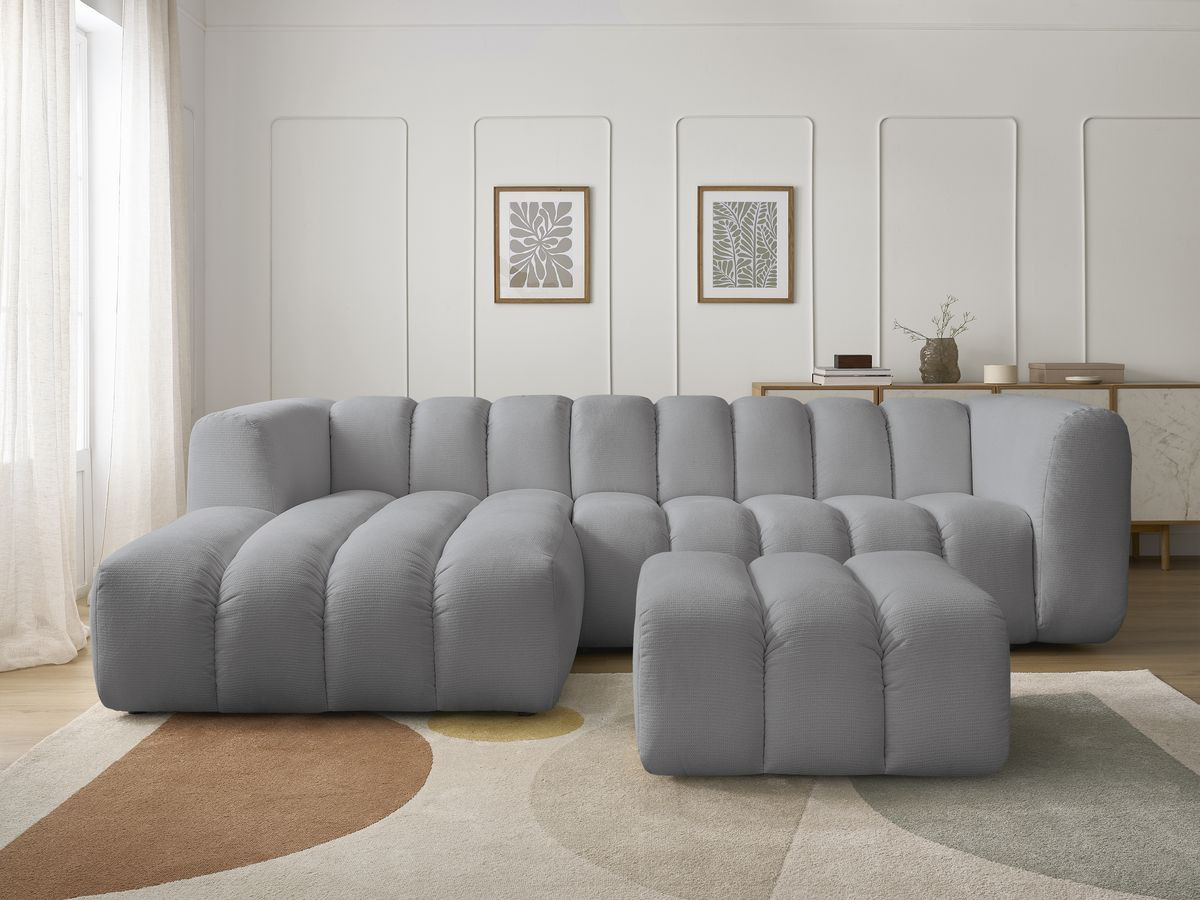 Canapé d'angle fixe TALIA tissu chiné avec pouf gris clair angle gauche BOBOCHIC 4 places - Vue supplémentaire 3