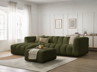 Canapé d'angle fixe TALIA tissu chiné avec pouf