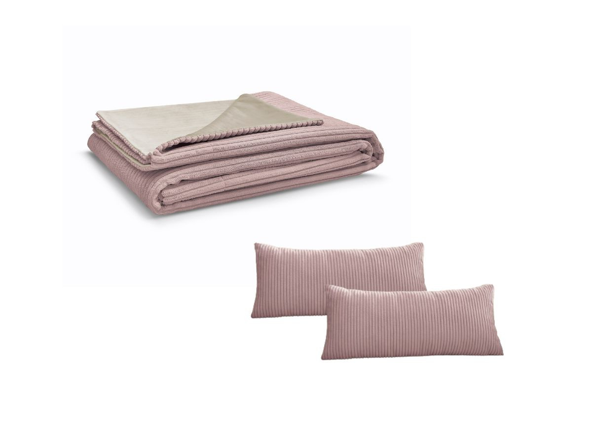 Ensemble STOCKHOLM avec plaid 140 x 180 cm + 2 coussins bifaces