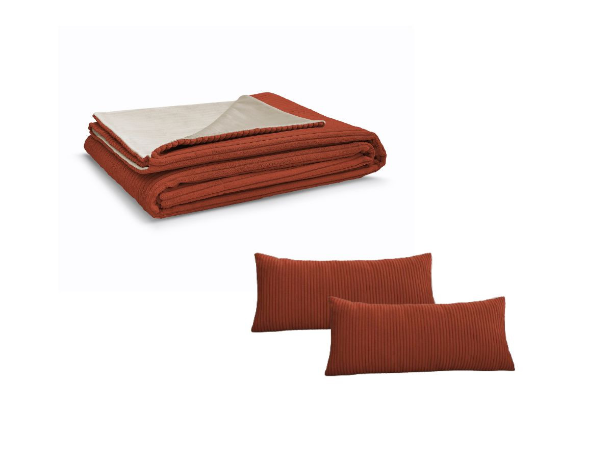 Ensemble STOCKHOLM avec plaid 140 x 180 cm + 2 coussins bifaces