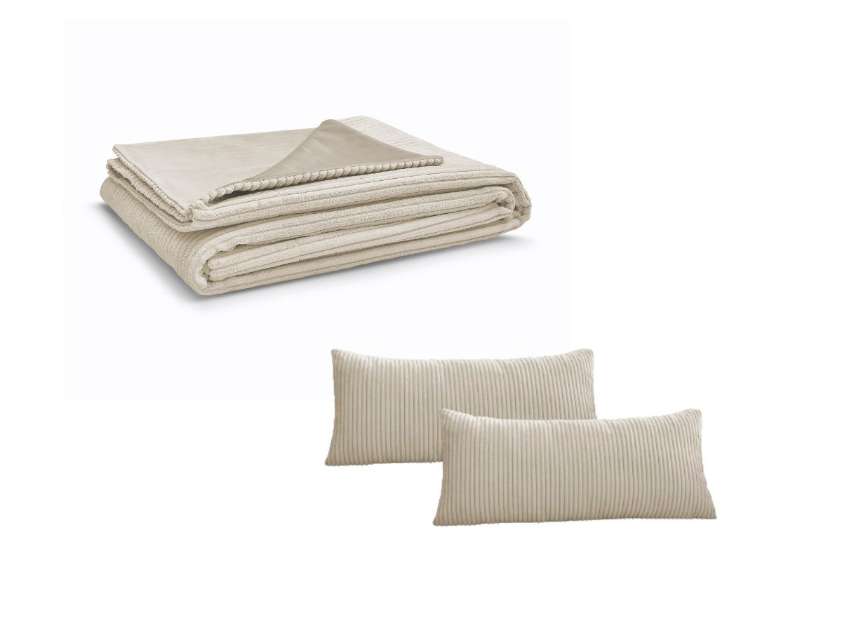 Ensemble STOCKHOLM avec plaid 140 x 180 cm + 2 coussins bifaces