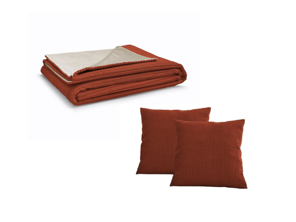 Ensemble STOCKHOLM avec plaid 140 x 180 cm + 2 coussins bifaces