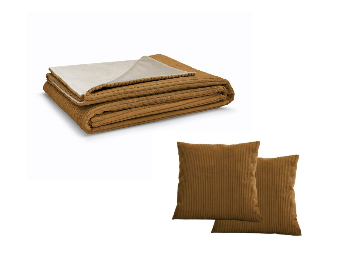 Ensemble STOCKHOLM avec plaid 140 x 180 cm + 2 coussins bifaces