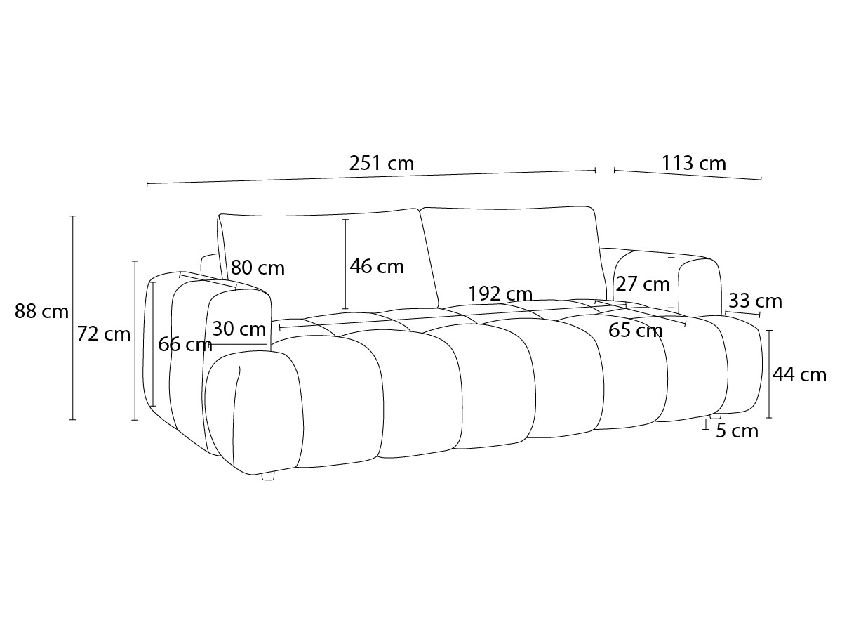 Canapé droit convertible 3 places FUJI tissu bouclette