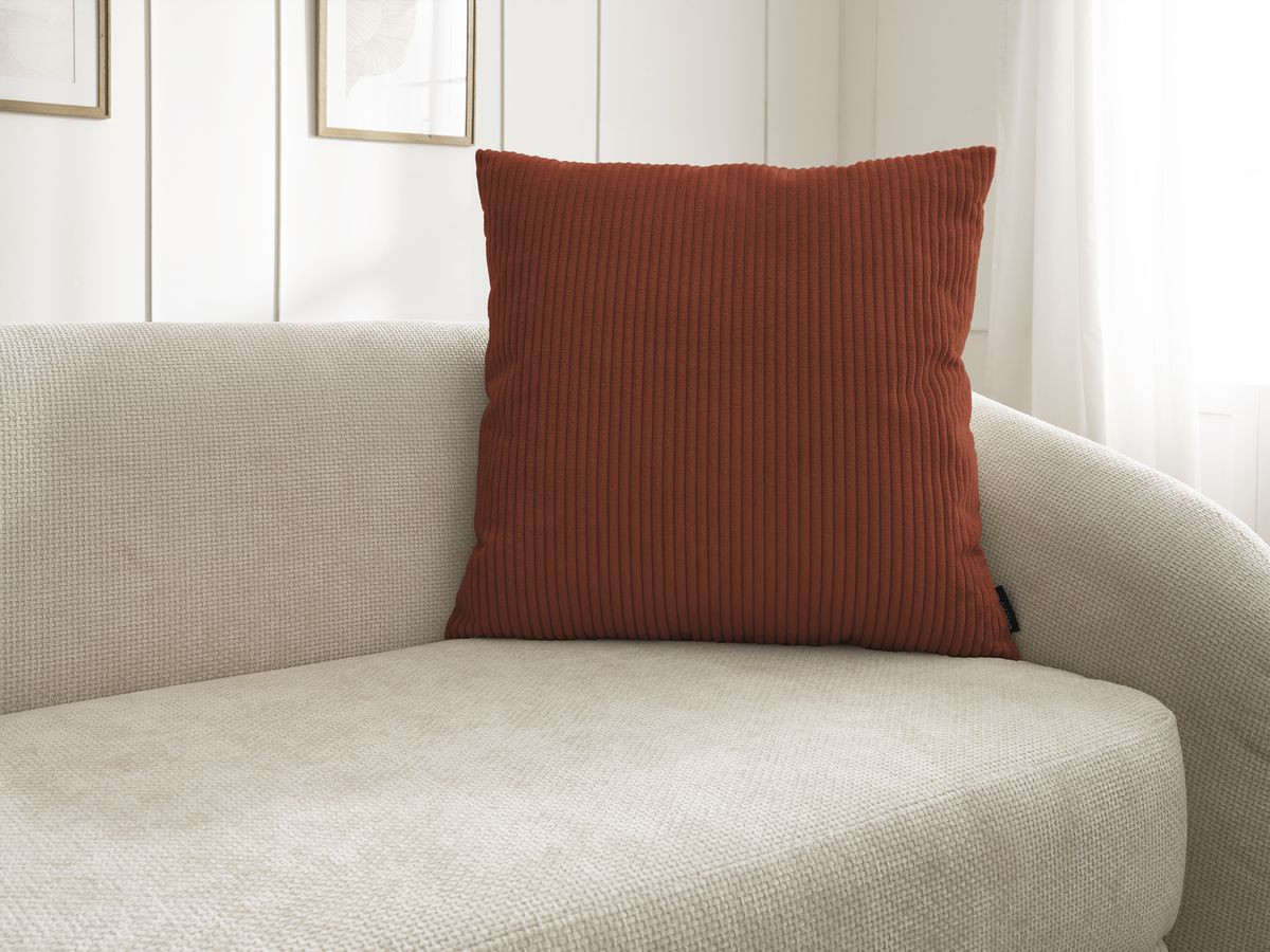 Ensemble STOCKHOLM avec Plaid beige + 2 coussins terracotta réversibles