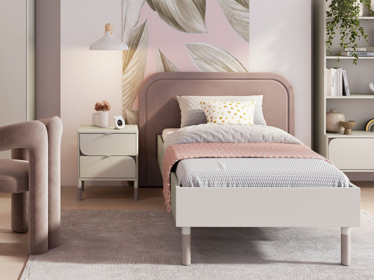 Ensemble BOREO lit enfant avec chevet 2 tiroirs