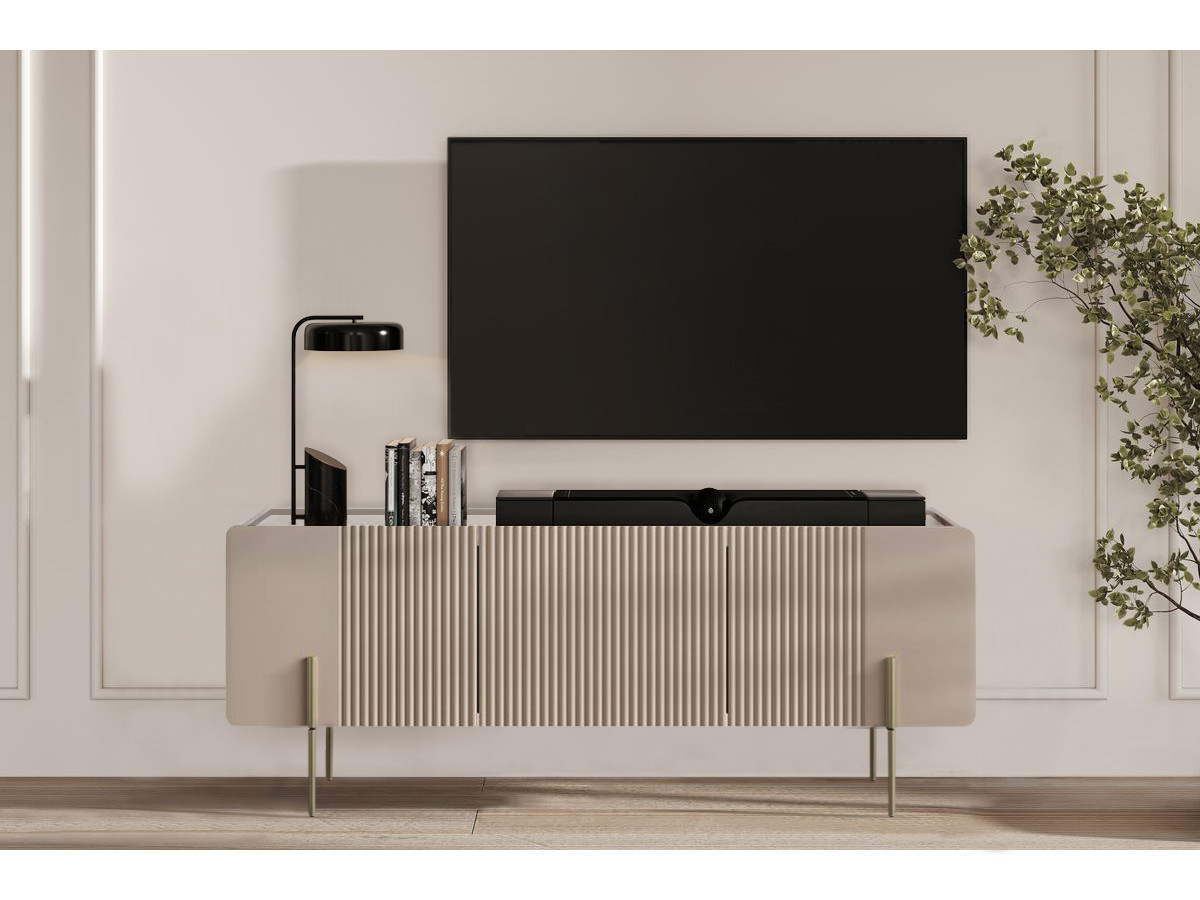MATHILDE 3-deurs tv-meubel 150 cm marmerlook blad en gouden poten