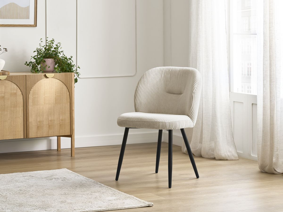 AWANI set met uitschuifbare eettafel met vierkante poten van massief eikenhout + stoelen van corduroy