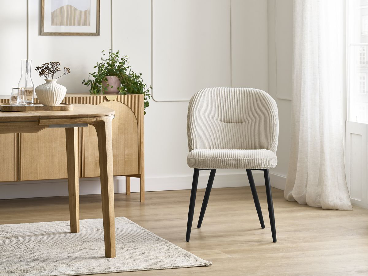 Ensemble AWANI avec table à manger extensible pieds croix chêne massif + chaises velours côtelé