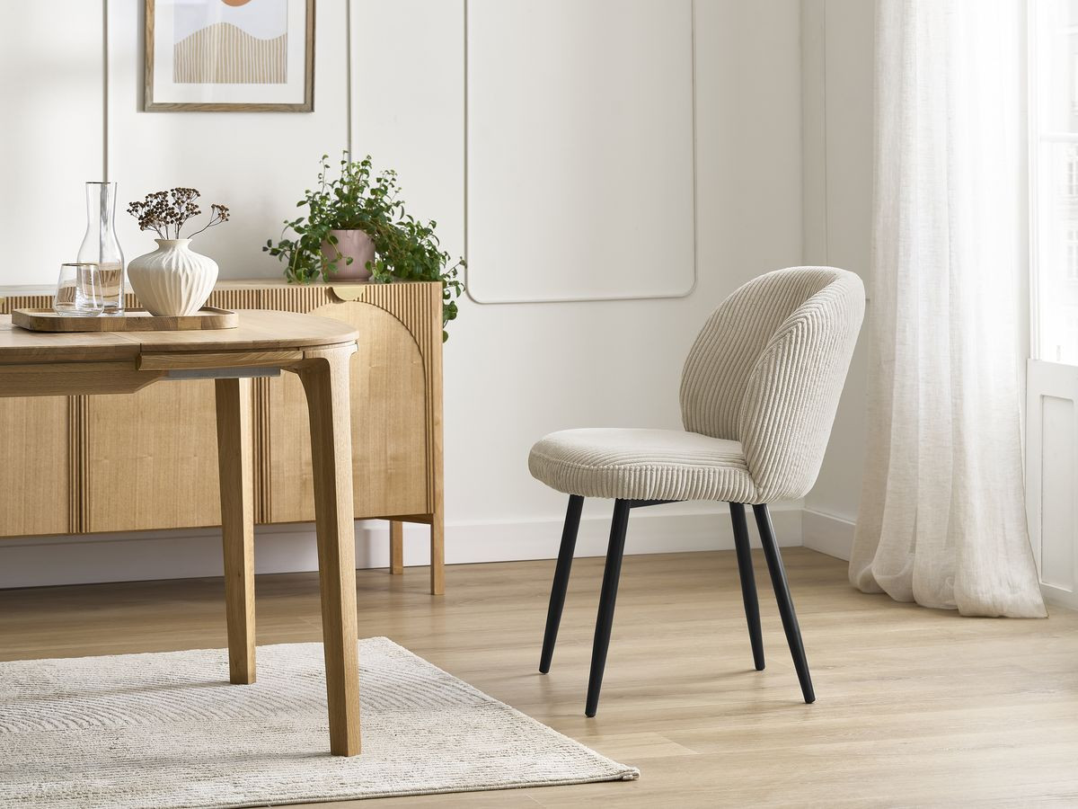 Ensemble AWANI avec table à manger extensible pieds croix chêne massif + chaises velours côtelé