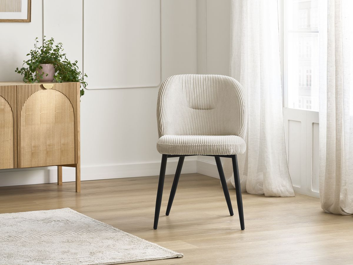 Ensemble AWANI avec table à manger extensible pieds croix chêne massif + chaises velours côtelé