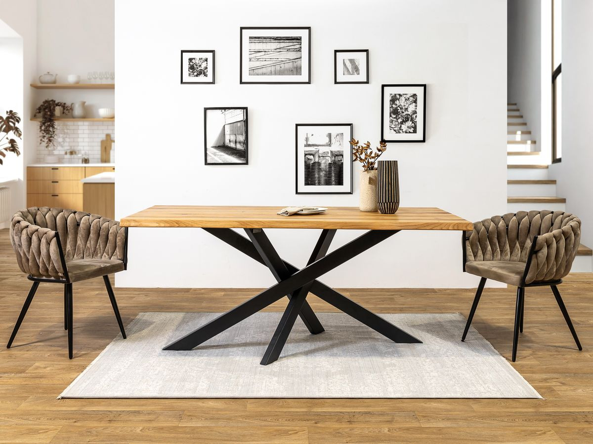 Ensemble ALIZEE avec table à manger extensible chêne massif + chaises velours côtelé