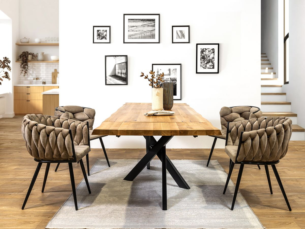 Ensemble ALIZEE avec table à manger extensible chêne massif + chaises velours côtelé