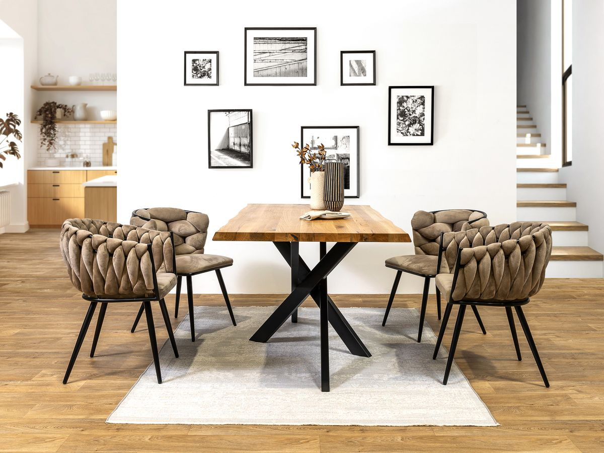 Ensemble ALIZEE avec table à manger extensible chêne massif + chaises velours côtelé