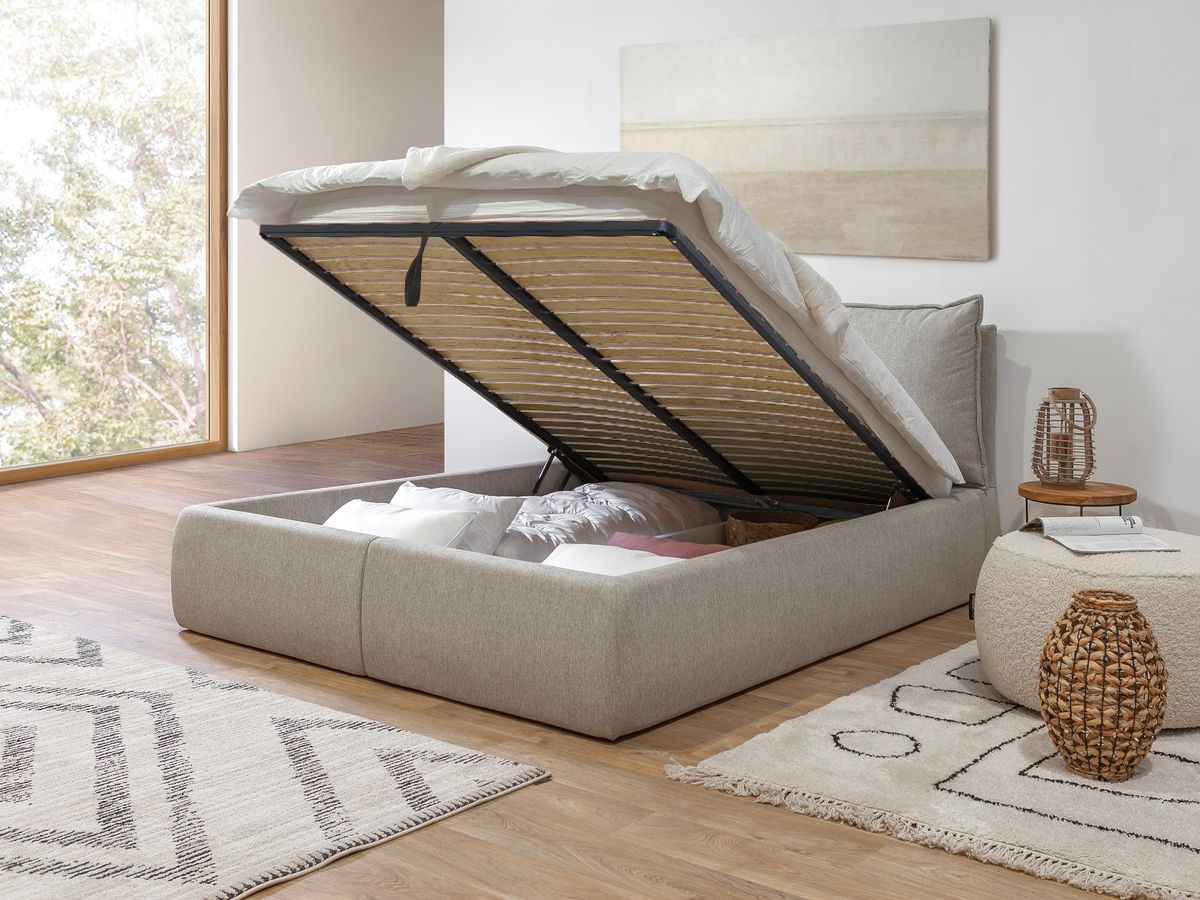 GARANCE opbergbed met hoofdbord met kusseneffect
