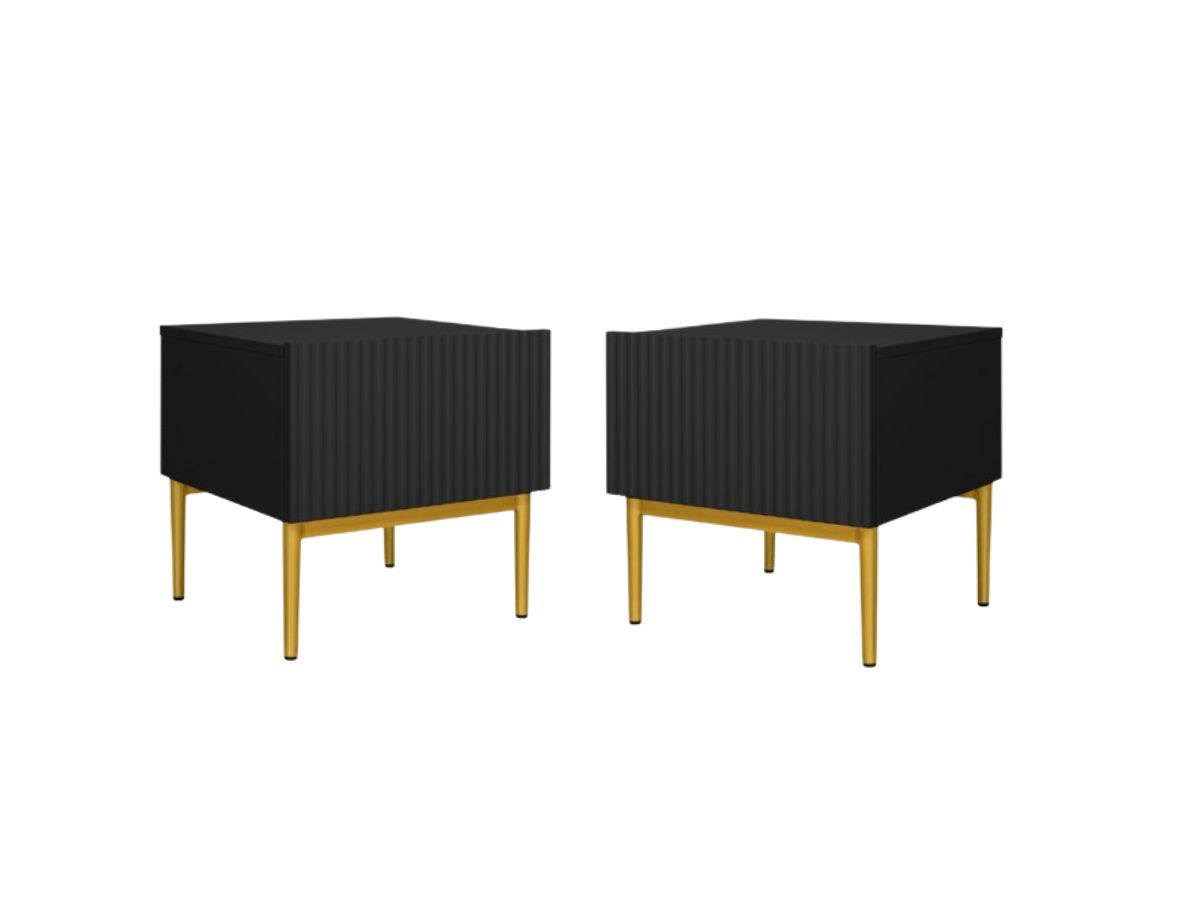 set van 2 kasha nachtkastjes met gouden poten gekleurd zwart